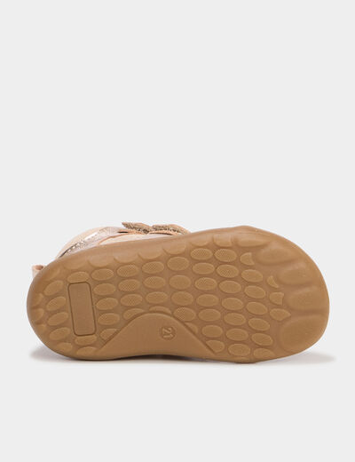 Bottillons à scratchs en cuir jaune or bébé fille