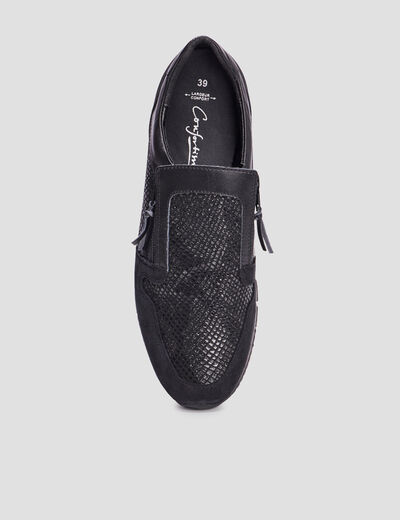 Baskets zippées en cuir pied large noir femme