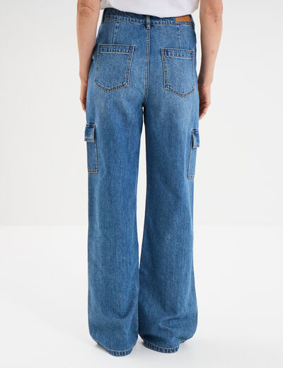 Jeans cargo large coton denim stone femme