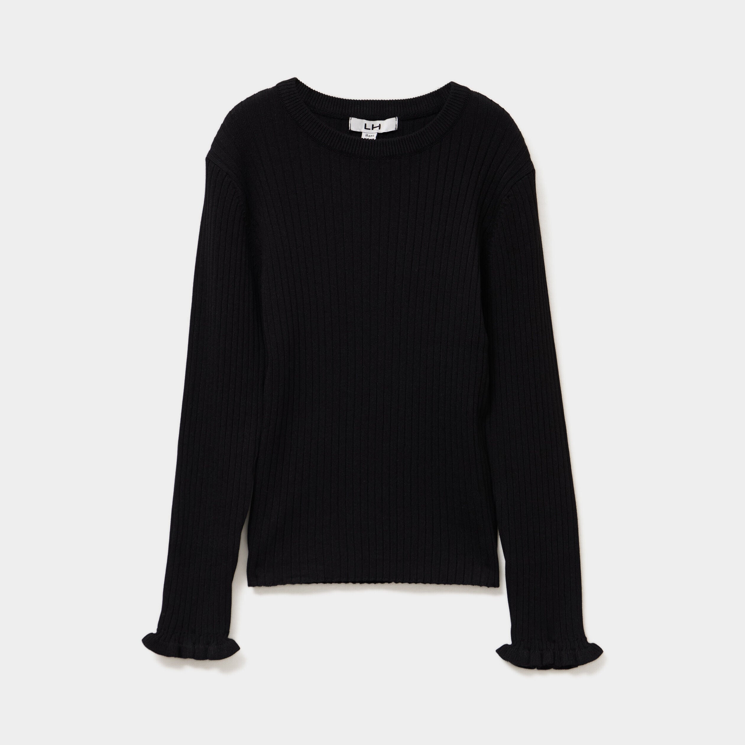 Pull côtelé ajusté manches longues noir fille LH