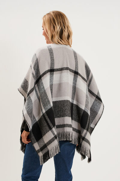 Poncho &agrave; franges gris femme