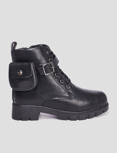 Bottines crantées avec pochettes noir fille