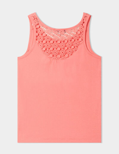 Débardeur côtelé dos macramé Creeks rose framboise fille