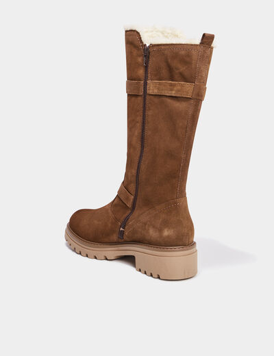 Bottes fourrées en cuir camel fille