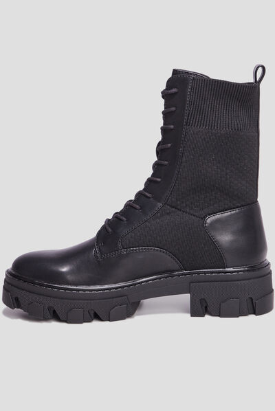 Bottines à lacets semelle chunky noir femme