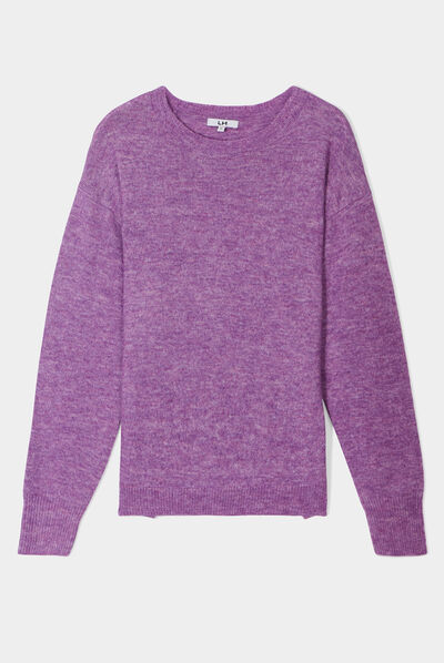 Pull col rond manches longues violet femme