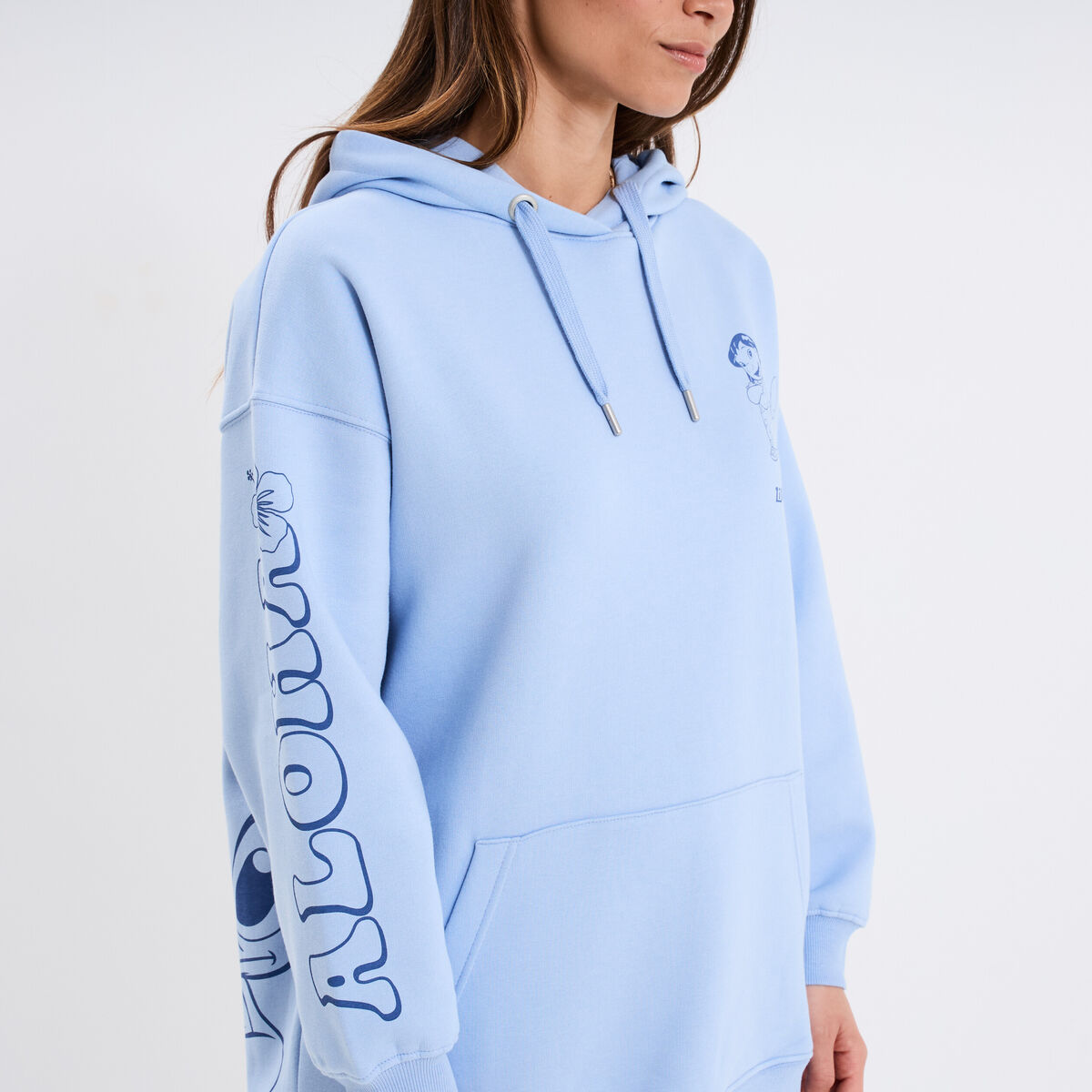 Sweat hoodie &agrave; capuche Stitch Lilo bleu ciel femme