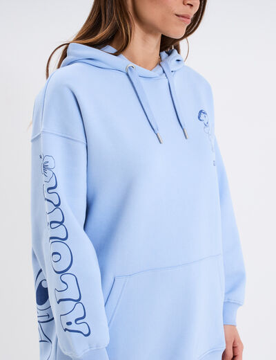 Sweat hoodie &agrave; capuche Stitch Lilo bleu ciel femme