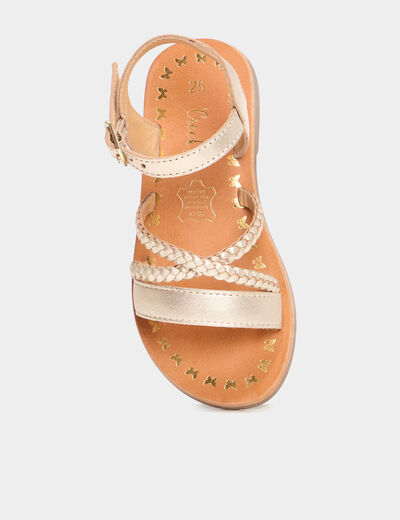 Sandales brides tressées en cuir jaune or fille