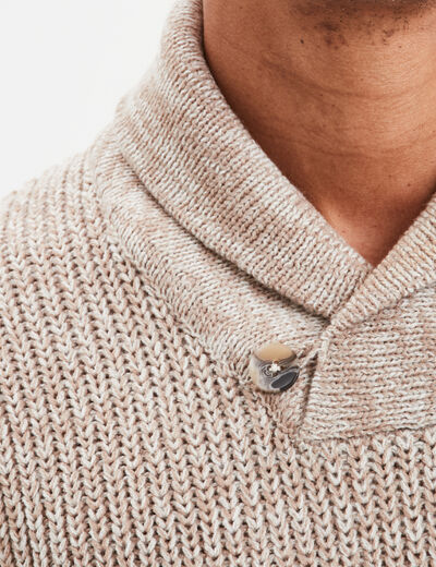 Pull col châle manches longues taupe homme