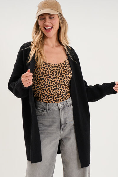 Gilet long ample manches longues noir femme