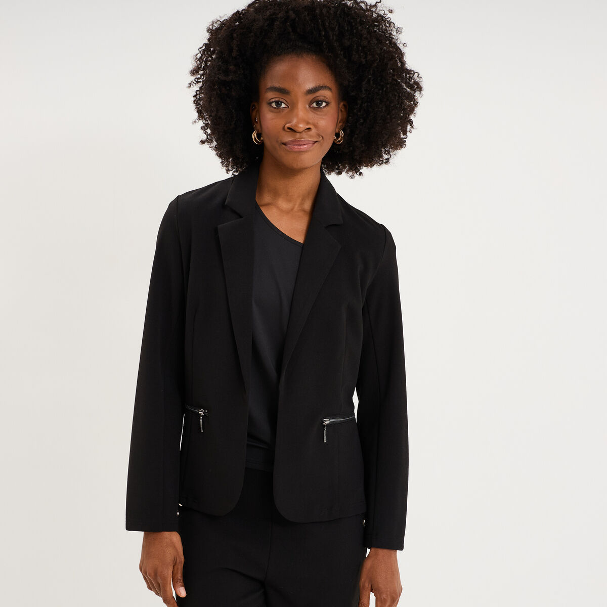 Blazer poches zipp&eacute;es manches longues noir femme