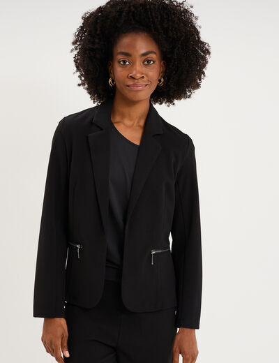 Blazer poches zipp&eacute;es manches longues noir femme