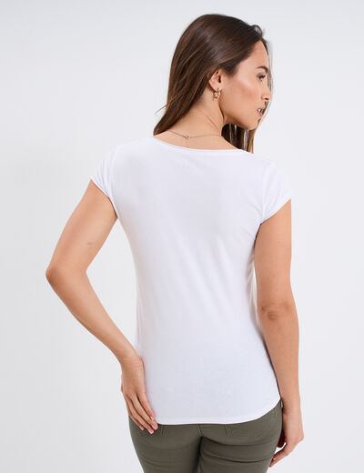 T-shirt col V ajusté manches courtes blanc femme