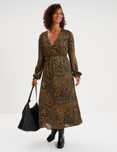 Robe longue empire taille &eacute;lastiqu&eacute;e vert kaki femme