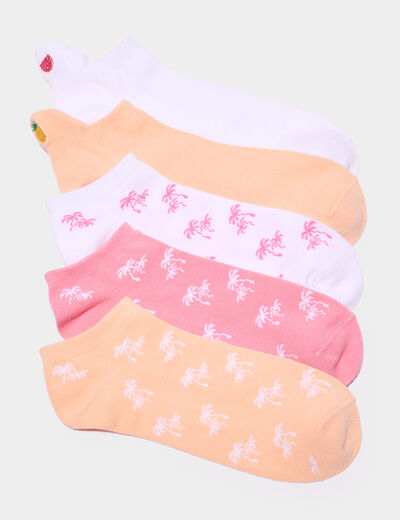 Lot 5 paires chaussettes coton orange corail femme