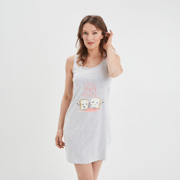 nuisette de nuit a bretelles coton gris clair femme Nuisette de nuit à bretelles coton gris clair femme