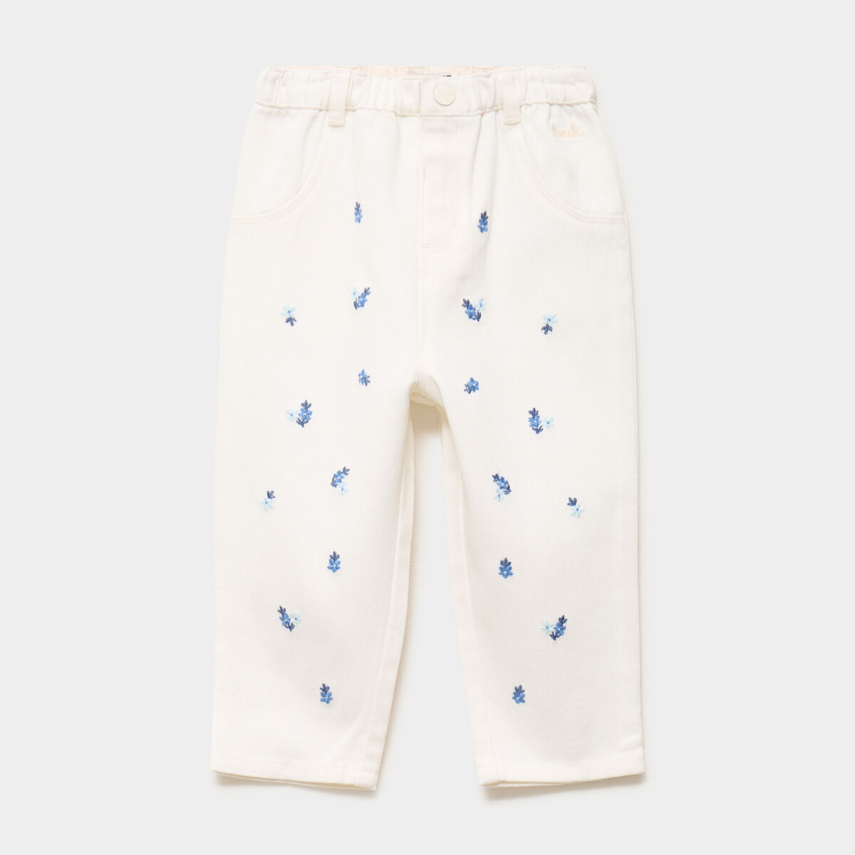 Pantalon brod&eacute; taille ajustable coton creme b&eacute;b&eacute; fille