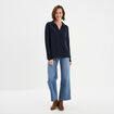 Pull col polo manches longues Creeks bleu fonc&eacute; femme