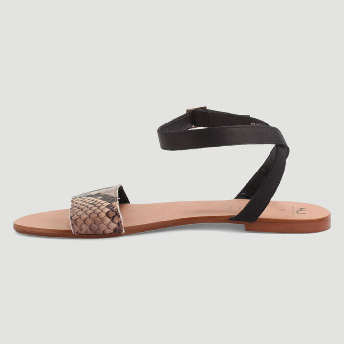 Sandales à bride imprimé python femme noir