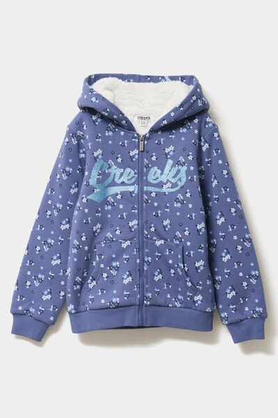 Gilet doubl&eacute; &agrave; capuche bleu gris fille