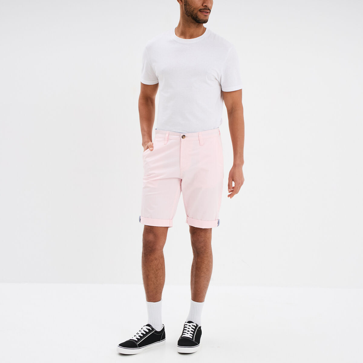 Bermuda short chino straight stretch rose homme