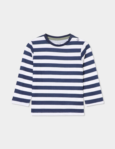 T-shirt col rond manches longues coton bleu marine bébé garçon