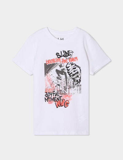 T-shirt col rond manches courtes coton blanc garçon