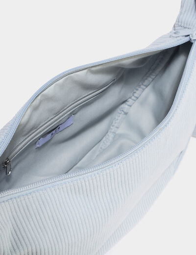 Sac banane effet velours c&ocirc;tel&eacute; bleu gris femme