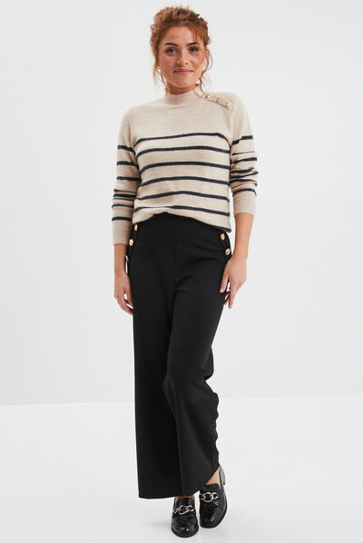Pull marinière boutons à l'épaule sable femme