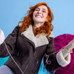Veste col aviateur zipp&eacute;e doubl&eacute;e marron fonc&eacute; femme