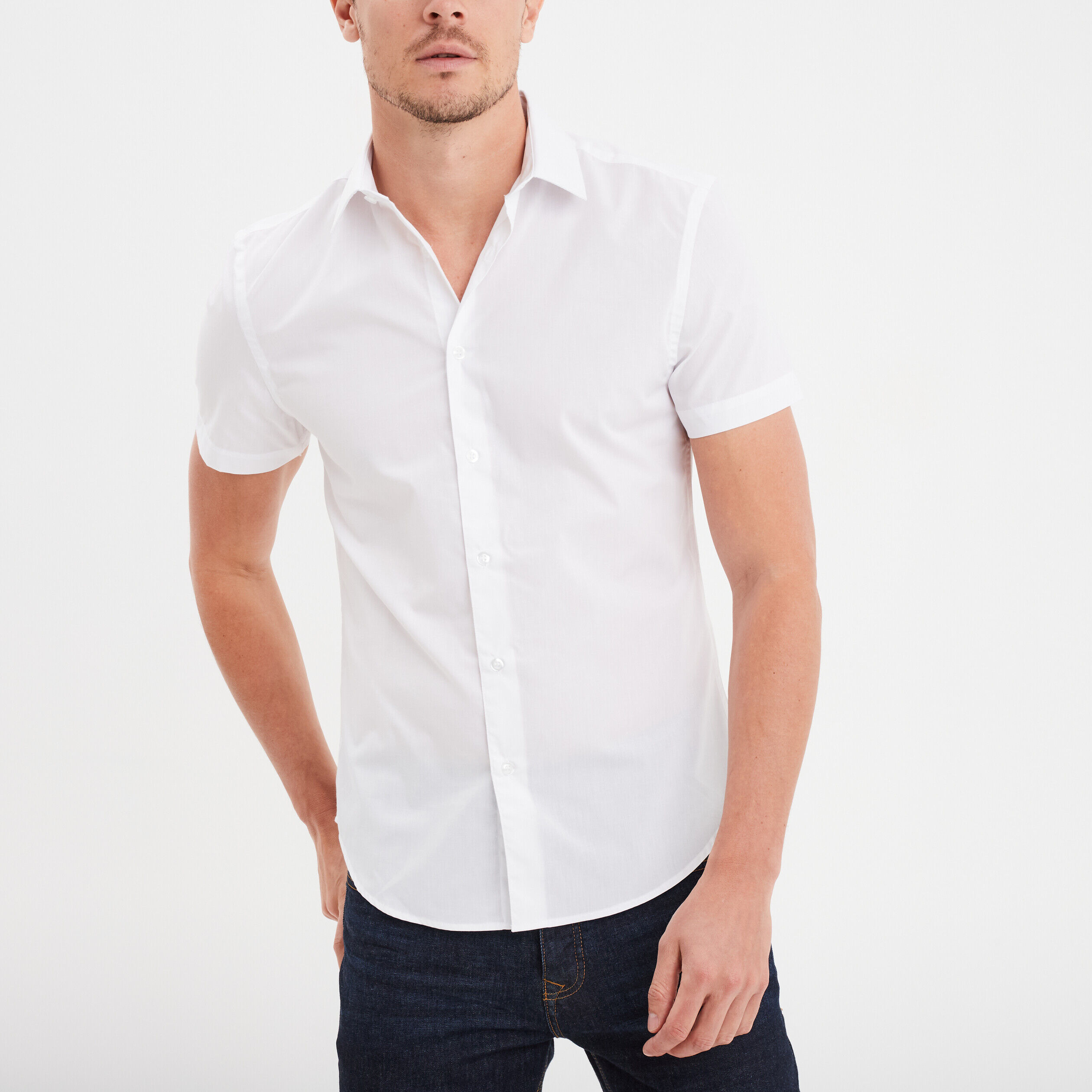Chemise droite manches courtes blanc homme LH