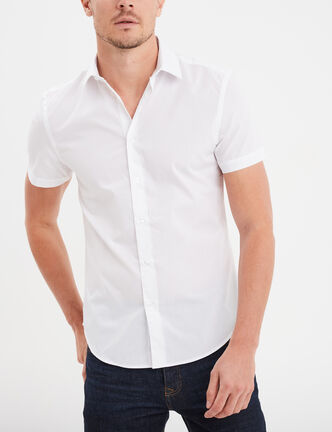 Chemise droite manches courtes blanc homme