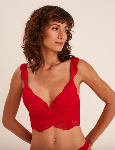 Soutien-gorge bustier paddé dentelle rouge femme