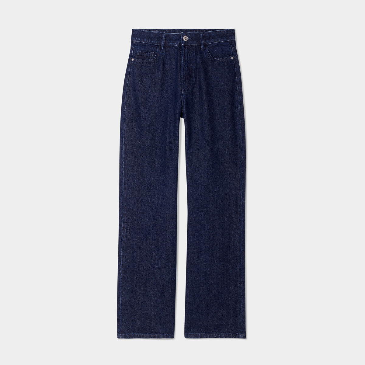 Jeans wide leg taille haute coton denim brut femme