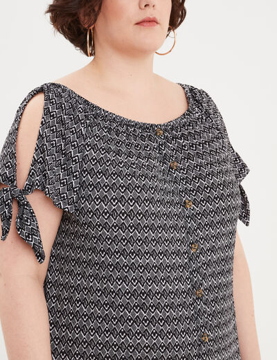 Robe courte évasée fluide boutonnée ecru femme grande taille