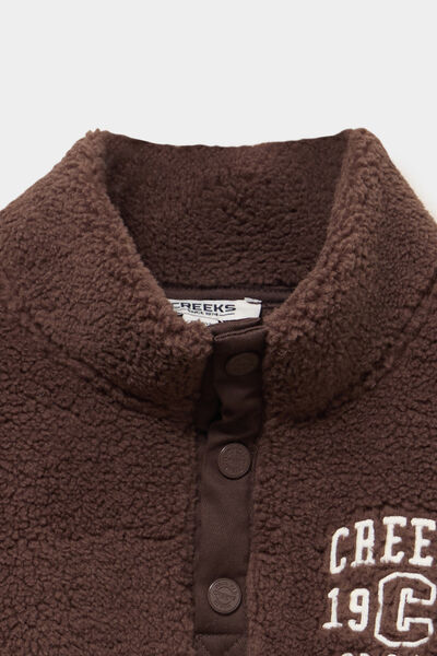 Sweat camionneur polaire manches longues marron fonc&eacute; gar&ccedil;on