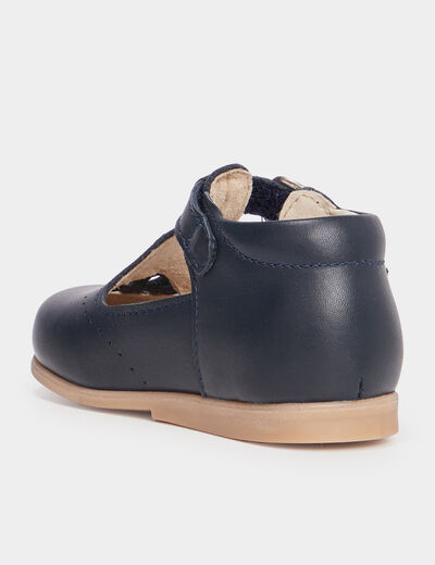 Chaussures salomé en cuir bleu bébé garçon