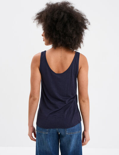 Débardeur col rond lin mélangé bleu foncé femme