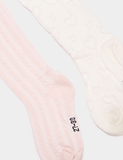 Lot 2 collants avec motif relief coton rose fille