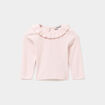 T-shirt côtelé col à volants rose clair bébé fille