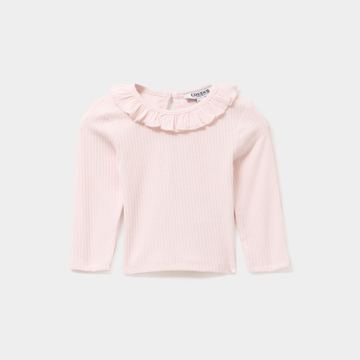 T-shirt côtelé col à volants rose clair bébé fille