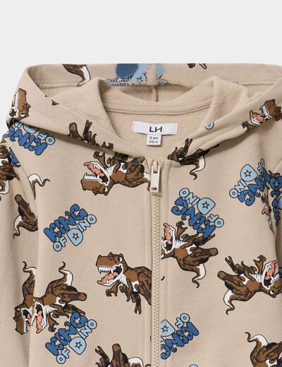 Sweat zipp&eacute; &agrave; capuche molleton imprim&eacute; beige gar&ccedil;on