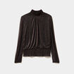 Blouse manches longues &agrave; col montant marron fonc&eacute; femme