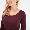 T-shirt coton col rond manches longues prune femme
