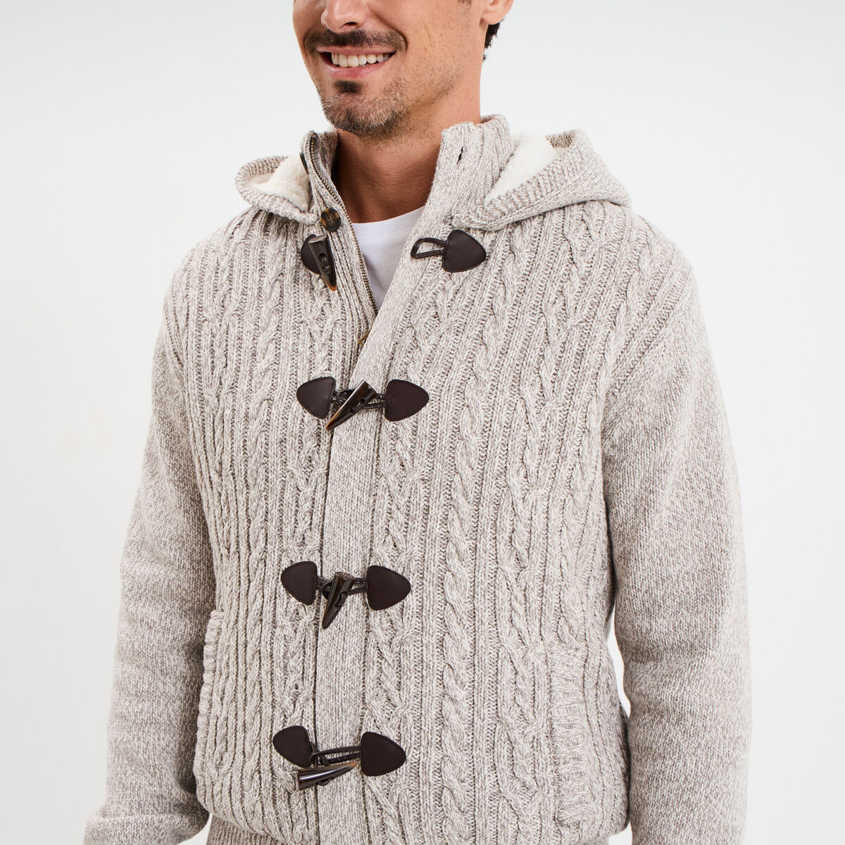 Gilet &agrave; capuche fourr&eacute;e ivoire homme