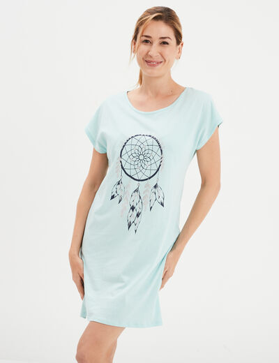 Chemise de nuit manches courtes coton bleu turquoise femme