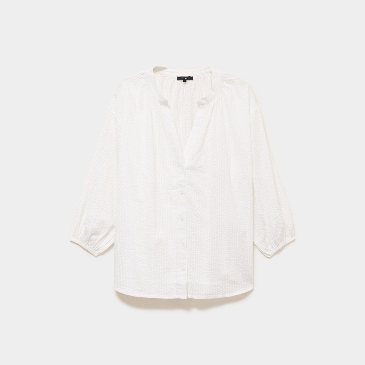 Blouse col tunisien manches 3/4 coton blanc femme