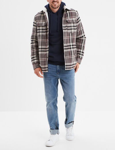 Surchemise carreaux doublée effet sherpa prune homme