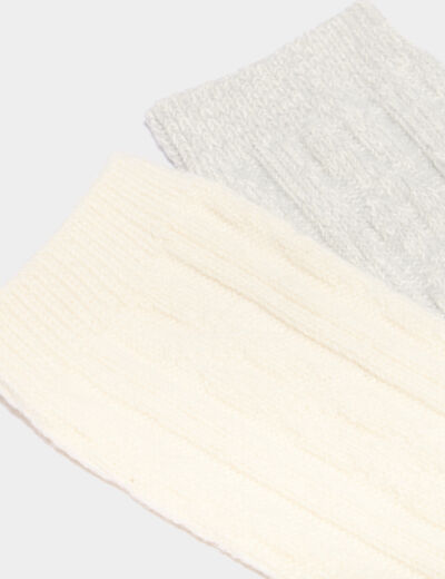 Lot 2 paires chaussettes torsades ivoire femme